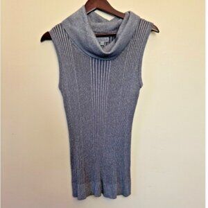 NWT Joseph A Womens Cowl Neck Sleeveless Top Sz Large Silver Metallic Knit